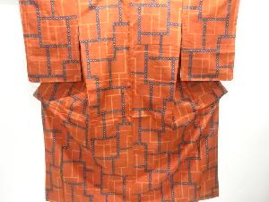 未使用品　重ね枡模様織り出し十日町紬着物